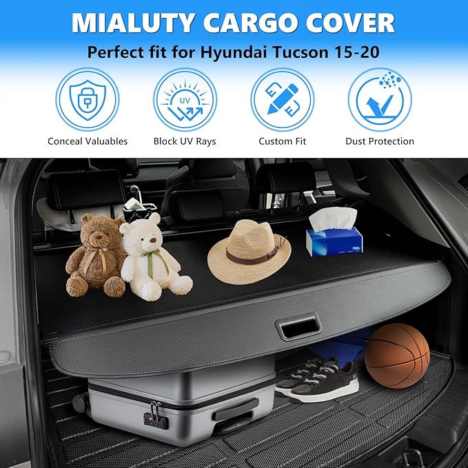 MIALUTY® Cargo Cover for 2015-2020 Hyundai Tucson Retractable Trunk Cover Tucson Accessories Anti-Peeping Anti-Theft Privacy Screen,Trunk Luggage Shield Shade Carbon Fiber Texture