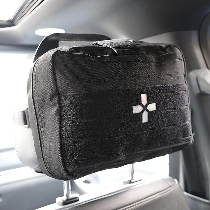 Lightning X Premium Rip-Away Individual First Aid Kit for Vehicle Head Rest - Stealth Black