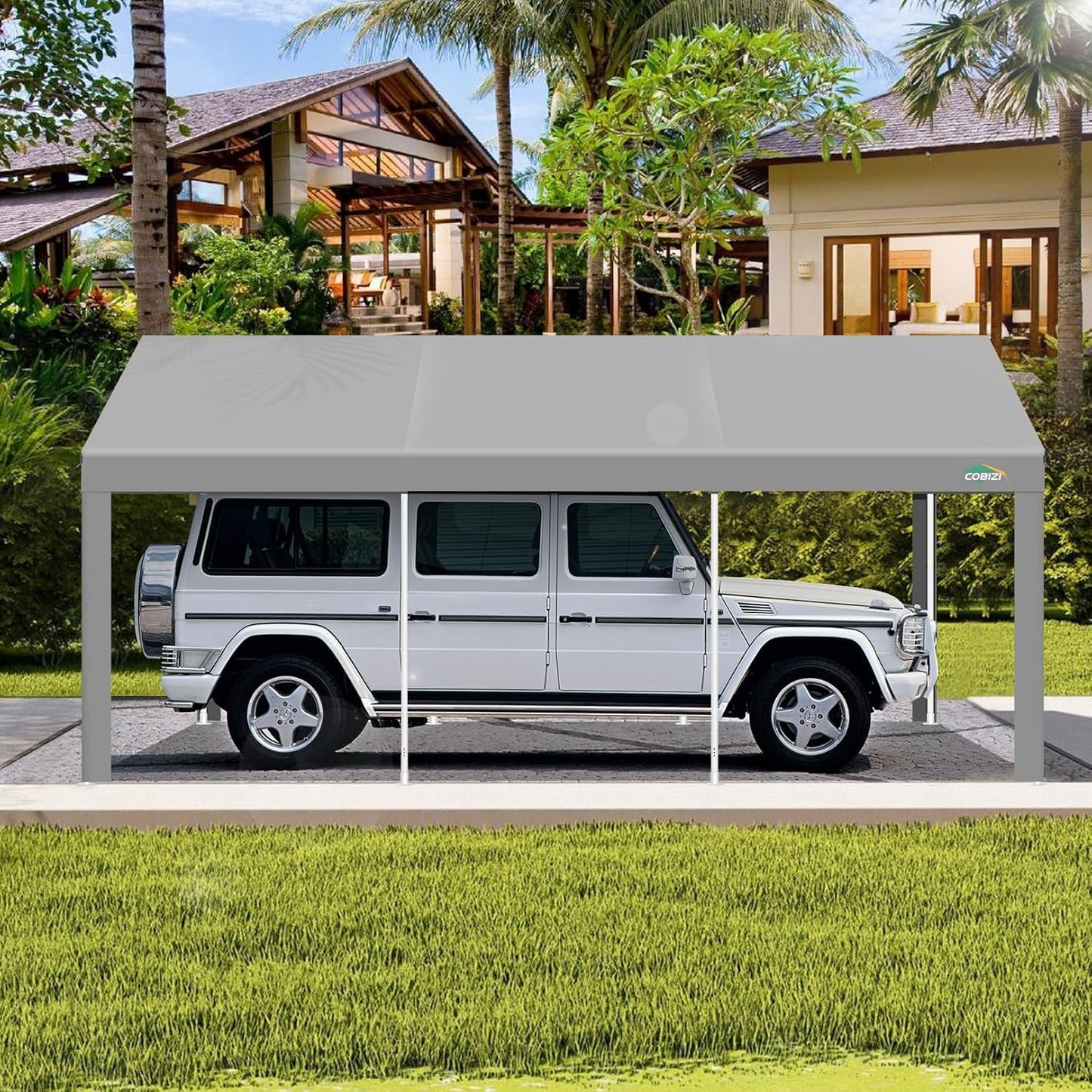 COBIZI Carport 10x20ft Heavy Duty Portable Garage, 2.0 Powder Coated Frame(Better Than Galvanized), Waterproof Shelter with Built-in Sandbags, for Car/Boat/SUV, Gray