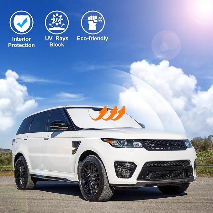 Windshield Sun Shade Custom Fit for 2014-2022 Land Rover Range Rover Sport Accessories Foldable Sunshade Sun Blocker Protect Car from Sun Rays & Heat Damage Keep Car Cooler