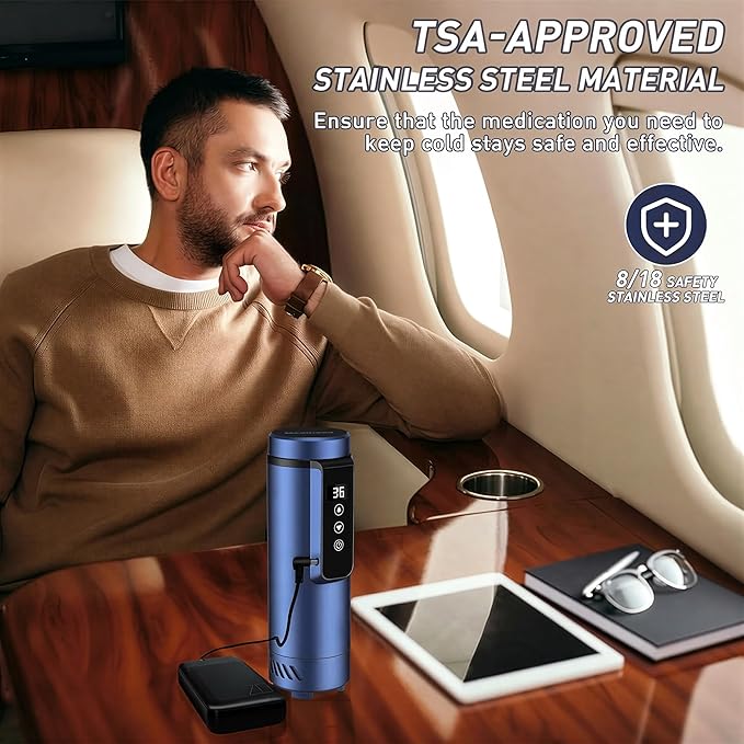 Insulin Cooler Travel Case Tsa Approved, USB Charger Diabetes Travel Case Medicine Organizer, 1-7 Pens Medication Cooler Refrigerated Medicine Box (Navy-without powerbank)