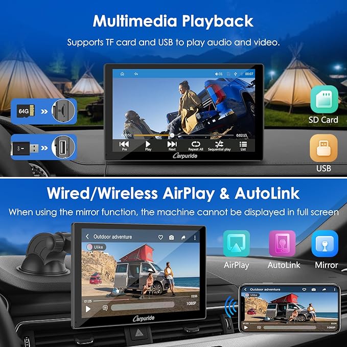 CARPURIDE 9 Inch Car Play Screen for Car, Compatible with Wireless/Wired Apple CarPlay, Android Auto and Mirror Link - Bluetooth Audio, Navigation,Siri, FM, AUX