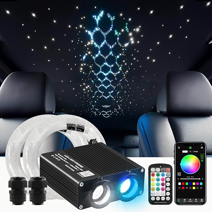 ATOKEE 32W Dual Color Starlight Headliner Kit, Sound Activated Fiber Optic Star Roof Lights with APP/Remote Control, 700pcs 0.03in 9.8ft