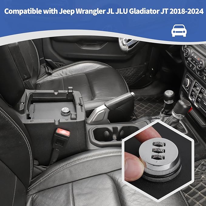 RT-TCZ for Wrangler JL Center Console Organizer Gun Safe Box with Lock for Jeep Wrangler JL JLU 2018+ for Gladiator JT 2020+ Black Storage Accessories