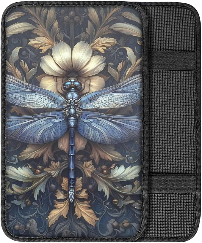 Suobstales Dragonfly Floral Print Car Armrest Pad Soft Center Console Arm Rest Protector Cover Universal Car Interior Accessories Decoration