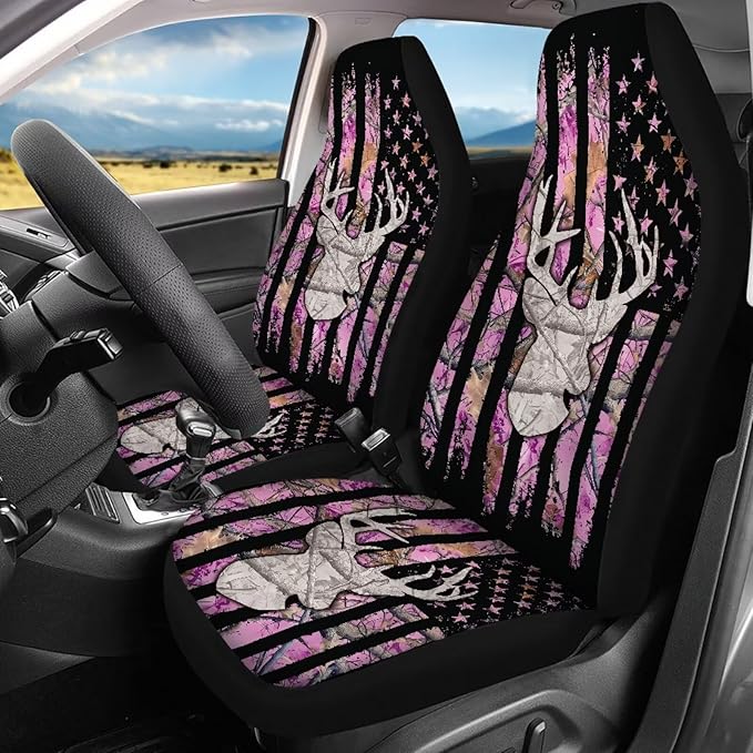 KEIAHUAN Car Seat Covers Pink Front Saddle Blanket Rear Split Bench Protection Cover Soft and Comfortable Automotive Accessories Fit Most Cars, Sedan, Truck, SUV and Van, Branch Camo Hunting