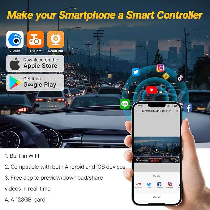 Front 4K +Rear 1080P Dash Cam for Honda CRV 2023 2024 2025 2026 Sport Touring EX EX-L Hybrid (Gen6), Dual Dashcam for CR-V, OEM Look, WiFi & APP, G-Sensor, Parking Monitor, 128GB Card-Black