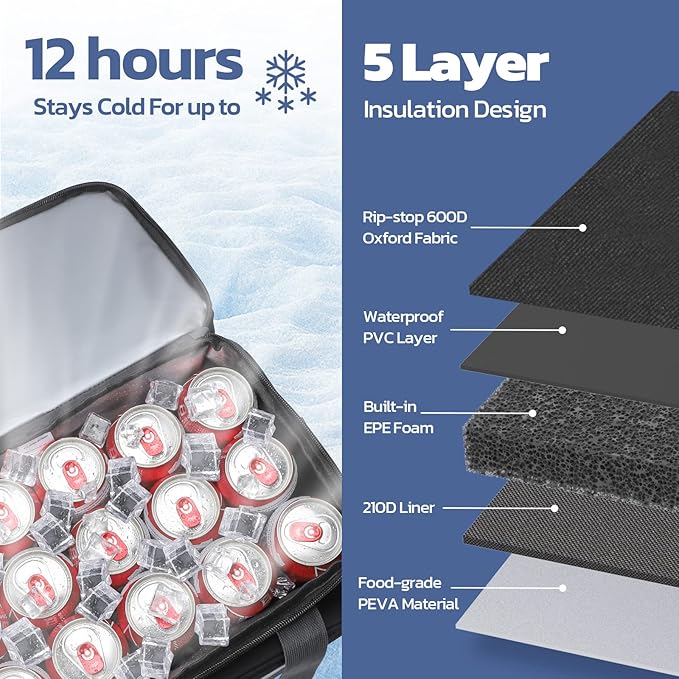 Maelstrom Portable Collapsible Soft Cooler Bag – 24/30/60 Cans Double-Deck Leakproof Ice Chest for Beach, Camping & Grocery