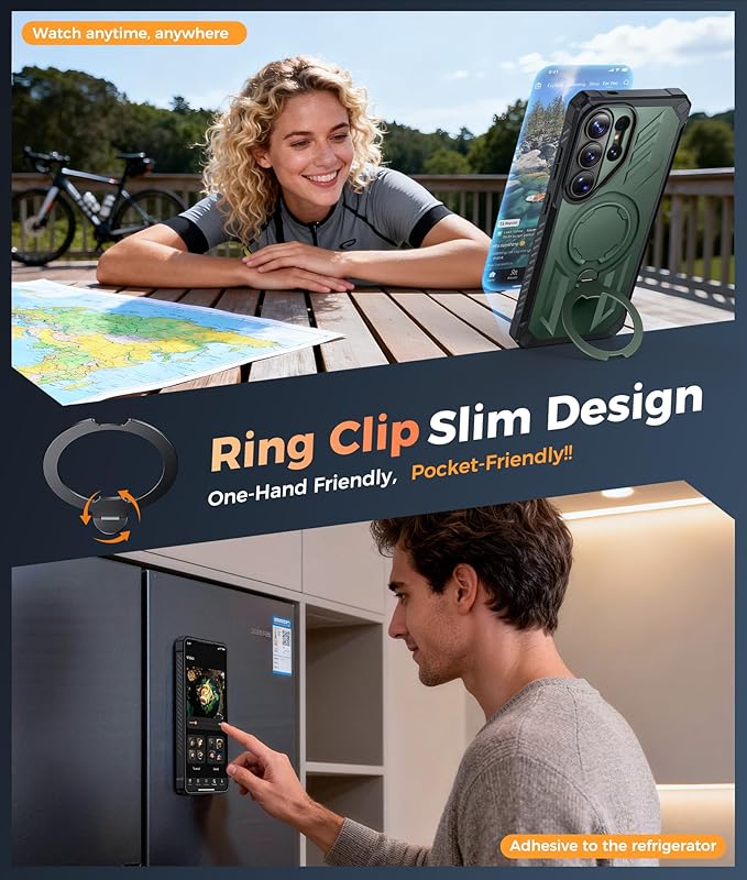 FNTCASE for Samsung Galaxy S26-Ultra Case: [360 Spin Magnetic Ring Kickstand] [Compatible for MagSafe] [Screen Protector] Heavy Duty Military Grade Protection Protective Phone Case with Stand Green