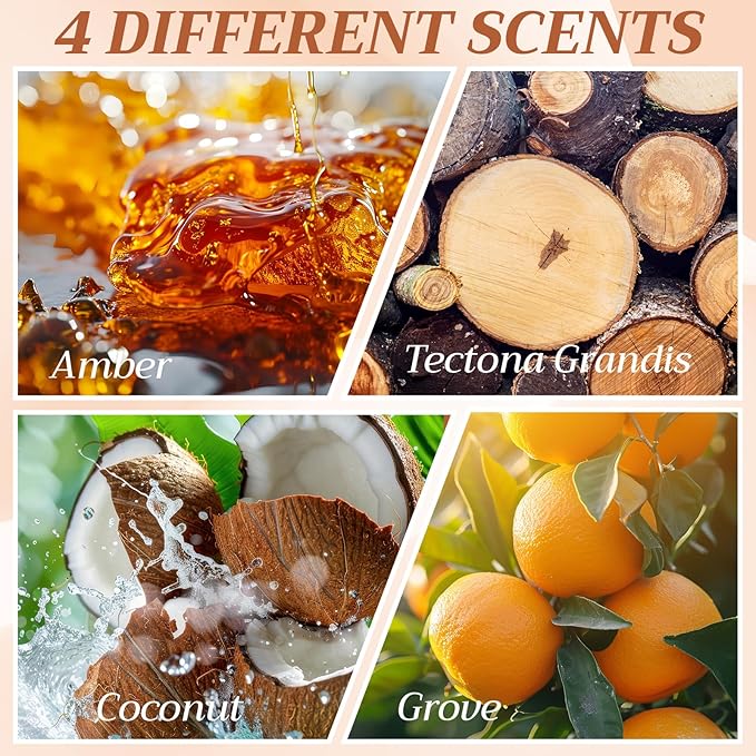 4 Pcs Car Air Freshener Set Stone Air Freshener Vehicle Scent Diffuser Car Odor Eliminator, 4 Long Lasting Scents Amber Coconut Grove Tectona Grandis Refills, Metal Clip Included
