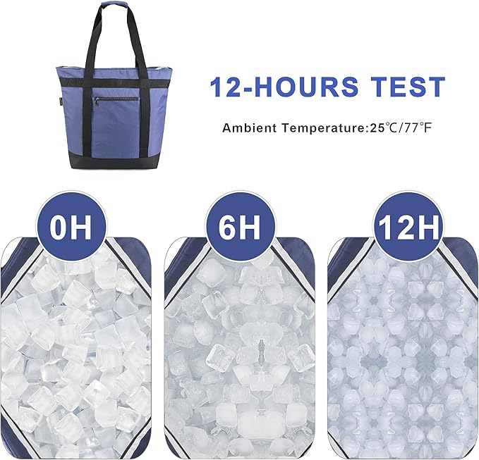 BeeGreen Cooler Bag Soft Insulated Tote for Beach Travel Grocery Shopping Lunch Portable Large Ice Coolers with Handle Hard Freezer Bags with Zippered Top Foldable Leakproof Delivery Totes Navy