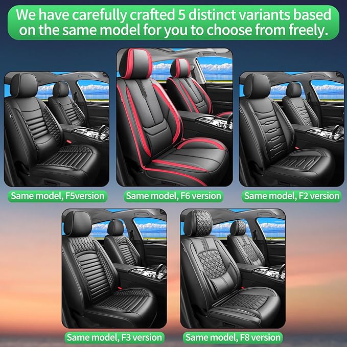 Fit Insight Car Seat Covers for Honda Insight 2010-2021 2022-Upgraded Premium Waterproof & Breathable Leather,Airbag Compatible,All-Weather Seat Cushion Protector,2 Front/Black-Red