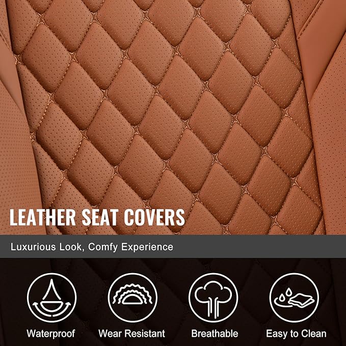 Auto Car Seat Covers Full Set Leather Cushion Protector Breathable Waterproof Seat Cover for Cars Universal Fit (Mature Brown, Full Set Without Headrest)