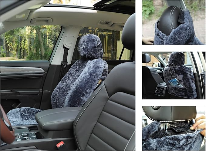 SHEEPSKIN ELITE Premium Sheepskin Car Seat Cover - All Season Comfort and Protection, Easy Installation (56" x 23", Gray with Bluish Tint)