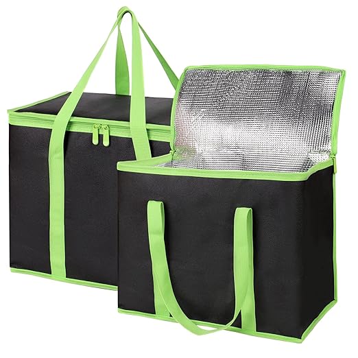 Bodaon 4-Pack Insulated Pizza Delivery Bags, X-Large Reusable Grocery Shopping Bags, Black with Green Edge