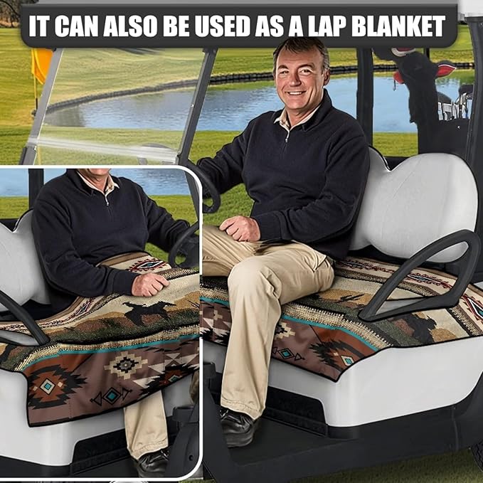 Biyejit Golf Cart Seat Covers with 4 Pockets Golf Cart Seat Towel Blanket Fits 2-Seat Golf Carts, Golf Cart Accessories