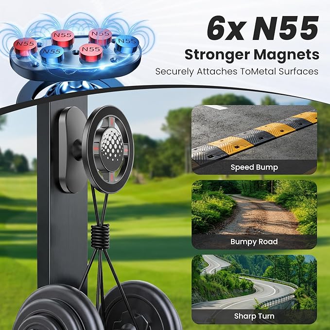 Magnetic Golf Cart Phone Holder, N55 Strong Magnetic Mount, 1-Second Snap-On, 360° Rotation, Compatible with MagSafe iPhone & Android Phones, Fits EZGO Club Car Yamaha, Golf Accessories Gift