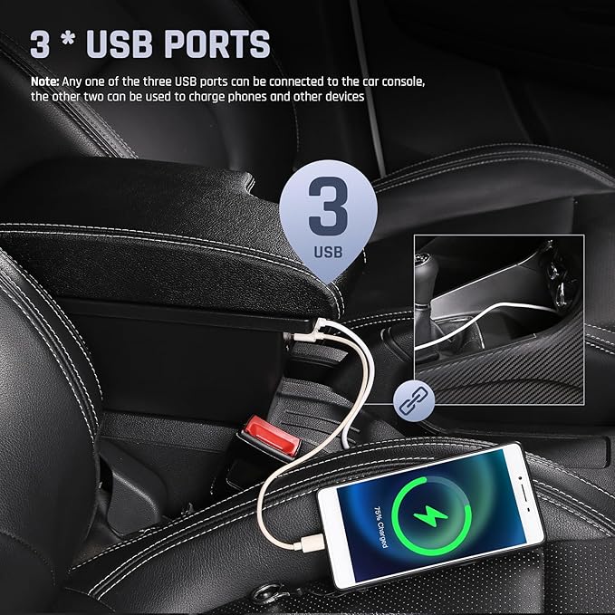 YJYWZH Car Armrest Storage Box for Toyota Hilux Center Storage Box Organizer Interior Hand Centre Consoles with 3 USB Port Arm Rest Double-Layer Accessories
