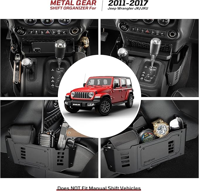 Metal Organizer Tray Compatible with 2007-2017 Jeep Wrangler JK/JKU, Sturdy Center Console Shifter Side Tray Storage Box Interior Accessories (Not for Manual Shift Vehicles and JL/JLU)