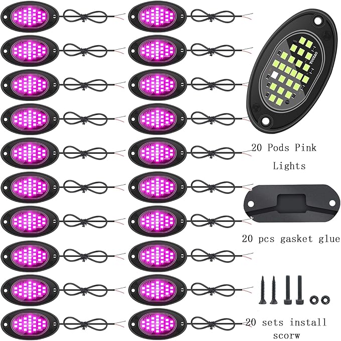 20 Pods Rock Lights Pure LED Lights for Car SUV Ambient Underglow Lights Waterproof Neon Trail Rig Lamp Lighting for Truck