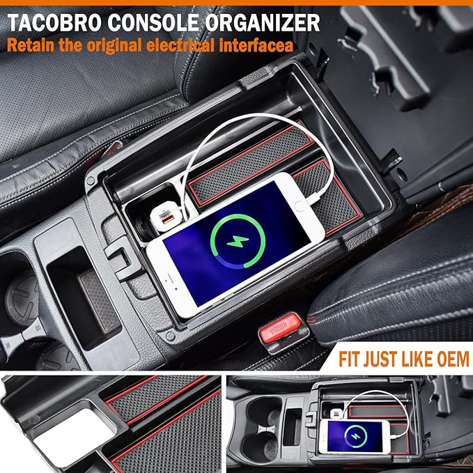 TACORBO Center Console Tray Compatible with Nissan Rogue 2014-2020 and Rogue Sport 2017-2022 Accessories, Armrest Secondary Storage Box, Interior Insert Tray, Red Trim