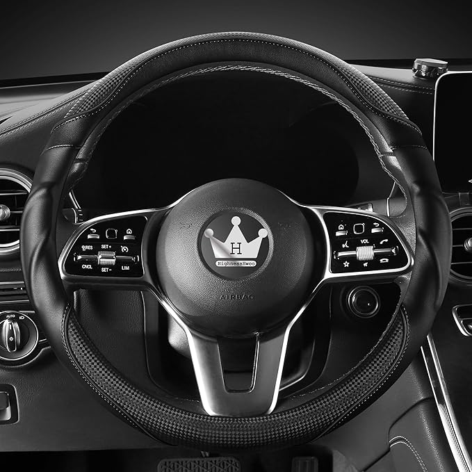 3D Car Steering Wheel Cover Comfort Grip Massage Sporty Anti-Slip Carbon Fiber Faux Leather for F150, Trucks, Jeep, Van, Car Handle Covers for All Seasons, 15.2-16in, Black