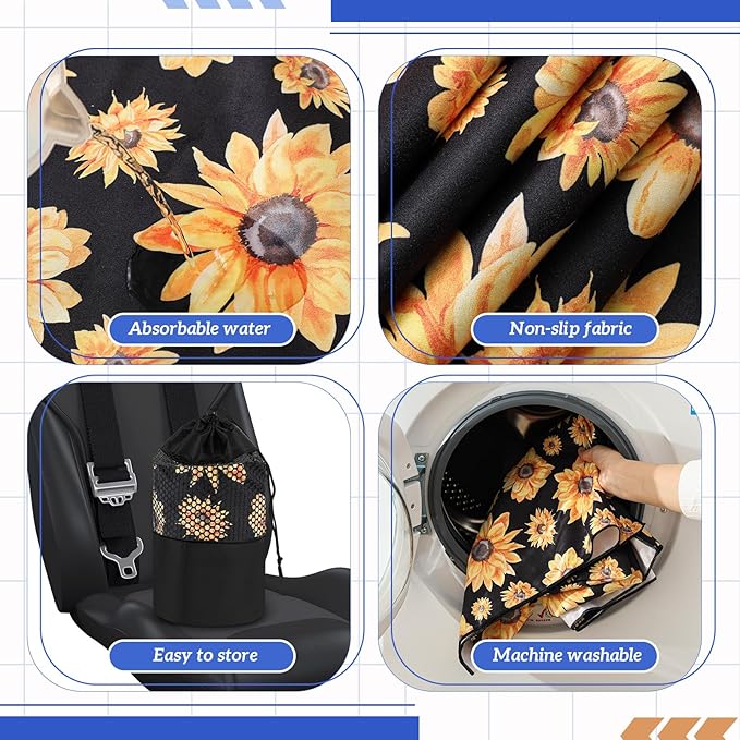 2 Pack Car Seat Towel Covers with Storage Bag 63 x 32 Inch Athletic Running Towel Seat Sweat Washable Non Slip Cover Gift for Car Outdoor Sport Activities (Sunflower)