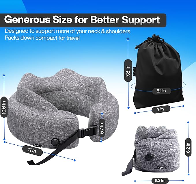 4-in-1 Travel Comfort Set Inflatable Neck Pillow, Convertible Lumbar Support & Foot Hammock, 3D Sleep Mask & Ear Plugs Complete Comfort Kit for Airplane, Office & Car Gift-Ready (Gray)