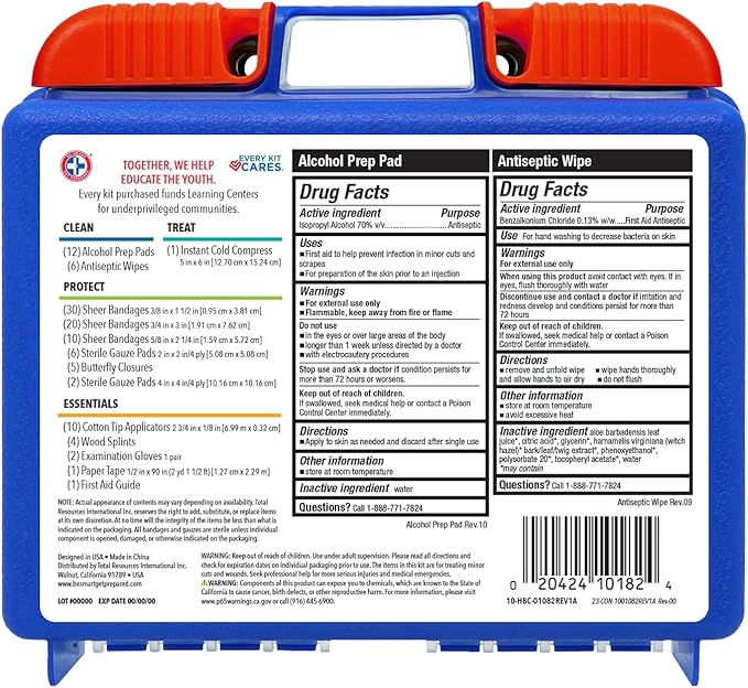 Be Smart Get Prepared 110 pc First Aid Kit: Clean, Treat, Protect Minor Cuts, Home, Office, Car, School, Business, Travel, Emergency, Outdoor, Camping & Sports, FSA/HSA (Packaging may vary)