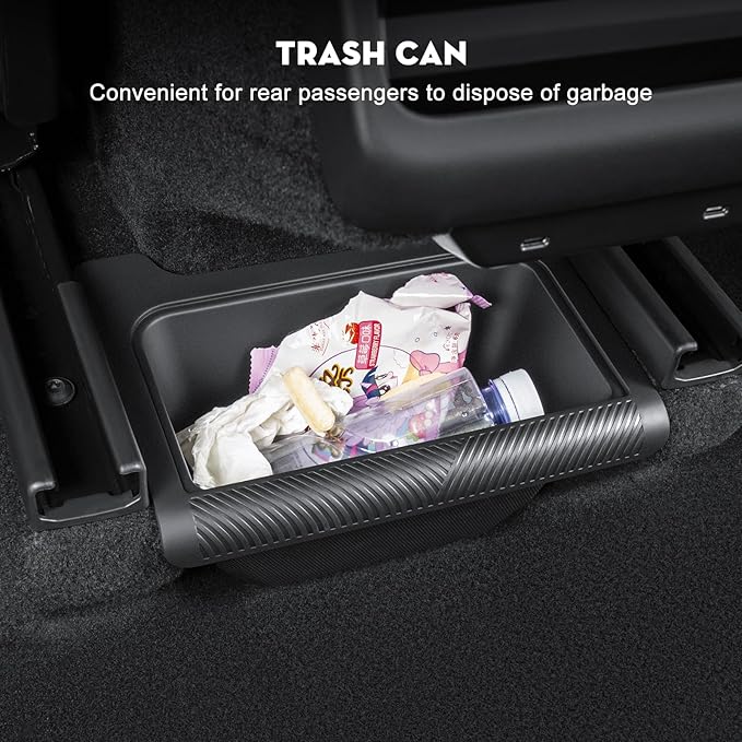 2026 New Model Y Juniper Backseat Trash Can Organizer TPE Storage Box with Anti-Slip Lid Cover Underseat Storage Tray for 2025-2026 Tesla Model Y Juniper Accessories