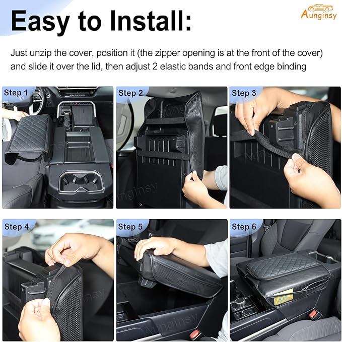 Car Center Console Armrest Cover Compatible with Toyota Tundra 2022+ Sequoia 2023+, Leather Middle Console Cushion Lid Pad Anti-Scratch Armrest Seat Box Protector Cover With Pocket/Zipper Accessories