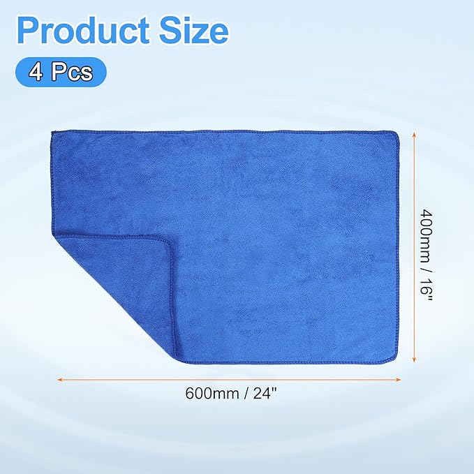 HARFINGTON 4 Pack Microfiber Cleaning Cloth, 24" x 16" Multi-Functional Cleaning Towels Reusable Absorbent Rags for Car Wash Kitchen Household Window Clean, Sapphire Blue