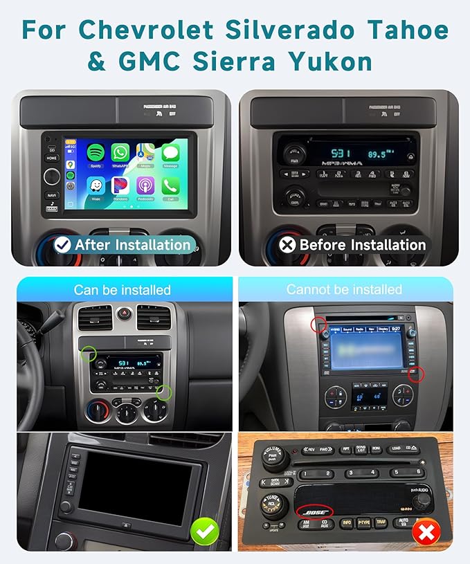 4G+64G Android 15 Car Radio Stereo for Chevy Chevrolet Silverado Tahoe SSR 03-06, GMC Sierra Yukon,Hummer H2 H3, 7'' Touchscreen with Wireless CarPlay Android Auto Backup Camera,GPS BT FM RDS Radio