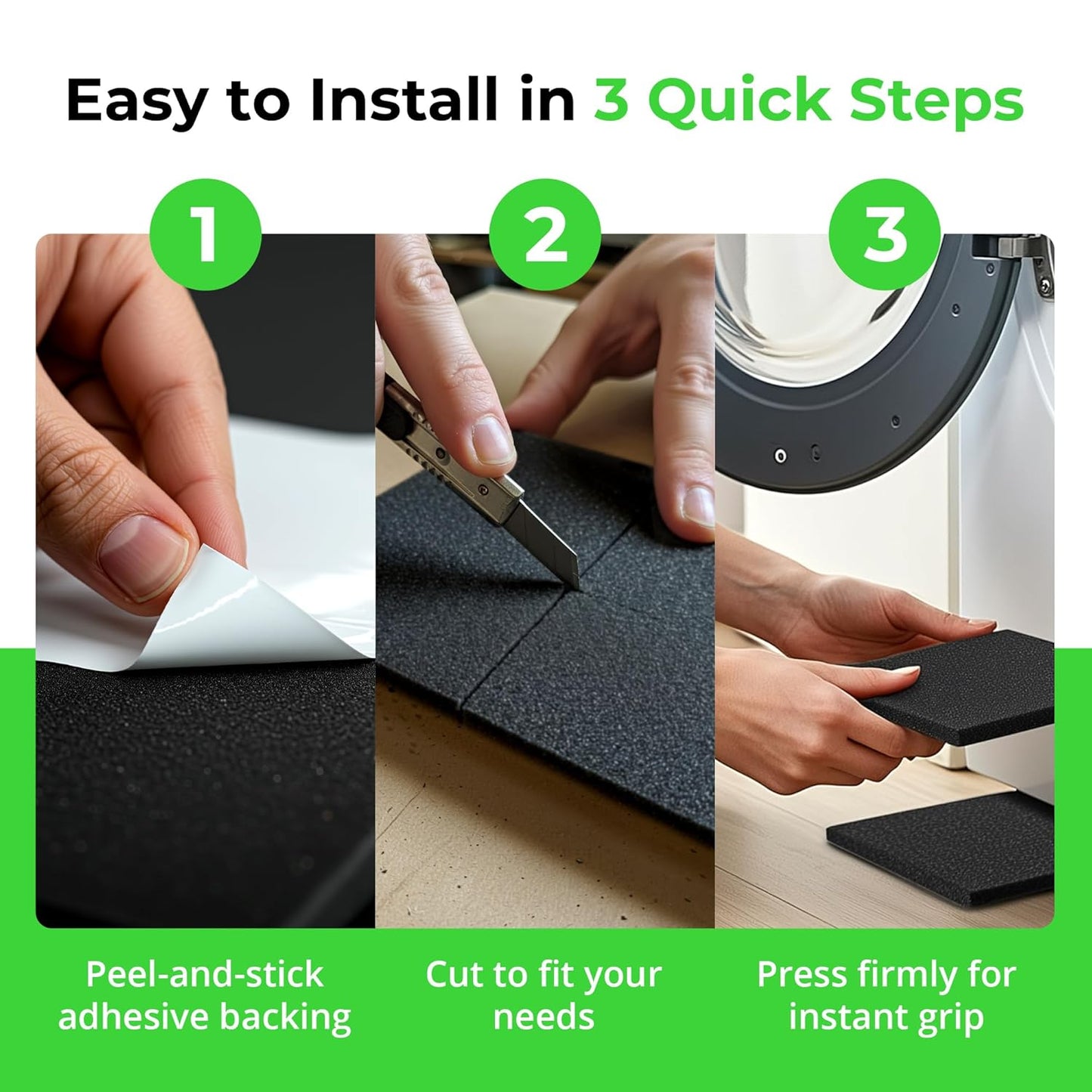 XCEL Anti Vibration Pads Furniture Pads Self Stick Versatile Adhesive Foam Rubber Pads Sheets for Appliances and Furniture, Neoprene Foam Pads Adhesive (6 in x 6 in x 1/8 in, Black - Adhesive, 8)