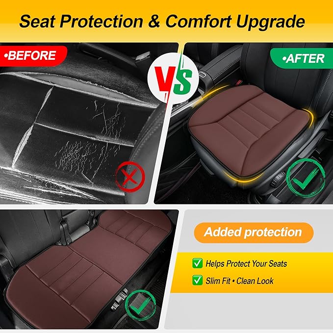 kingphenix 3-Piece Car Seat Cushion Set, 1.2inch Memory Foam Comfort, 2 Front Automotive Seat Cushions + Rear Bench Cushion, Non-Slip Bottom, Fits Sedan SUV Truck Van, Car & Office Chair, Brown