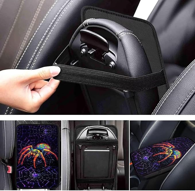 Spider Car Center Console Cover Pad Spider Web Car Accessories Breathable Automotive Armrest Cover Auto Center Console Armrest Cushion Covers Pads for Women Men