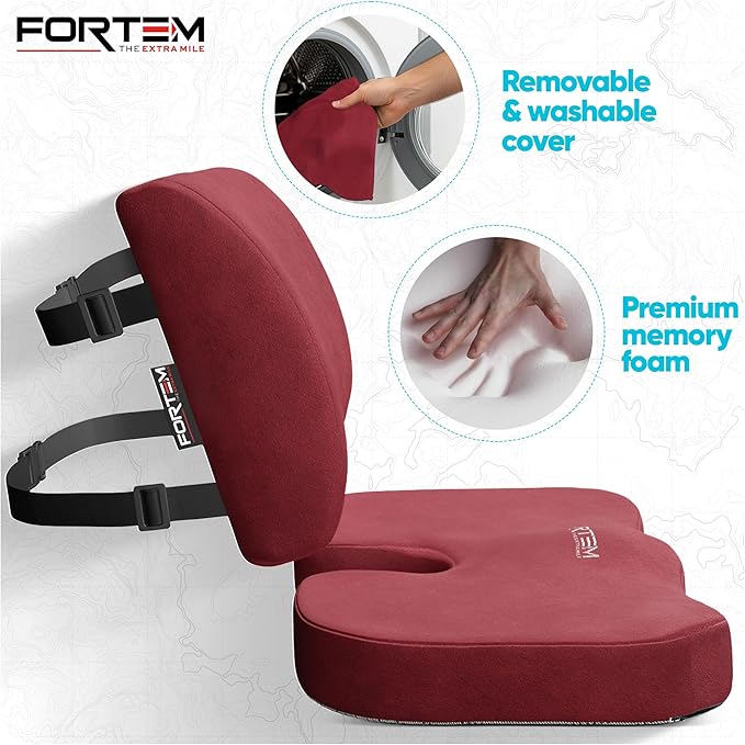 FORTEM Seat Cushion, Office Chair Cushion, Lumbar Support Pillow for Office Chair, Memory Foam Sciatica Coccyx Tailbone Pressure Pain Relief, Car Sitting Pad, Washable Non Slip, XL