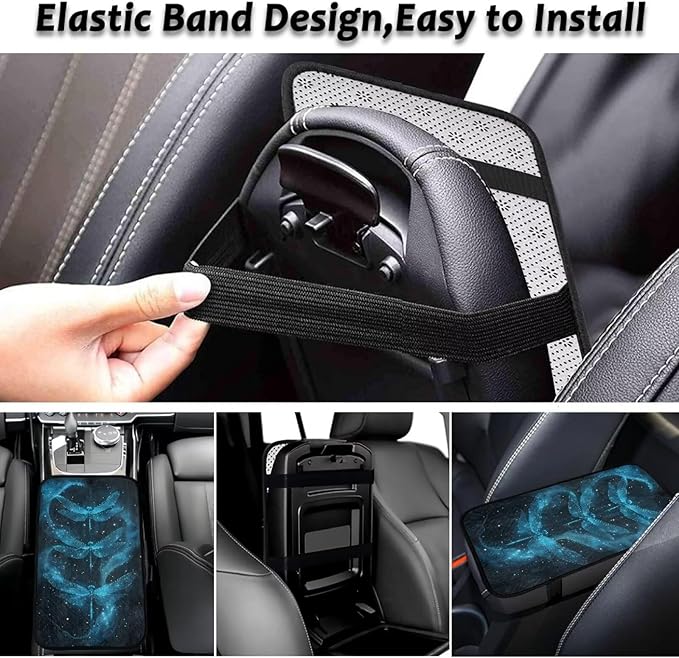 Blue Dragonfly Car Arm Rest Cover Scratch Resistant Center Console Cushion Elastic Flannel Car Arm Rest Cushion for Arm Support Universal Size Seat Arm Rest Cover