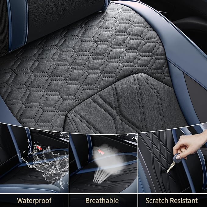 FLORICH Leather Front Car Seat Covers Waterproof Durable Front Seat Protector for Cars Luxury Seat Cover Breathable Vehicle Seat Cushion Universal Fit for Most Car Truck SUV, Black&Blue