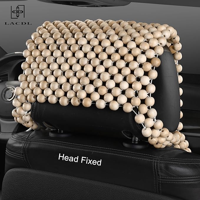 LACDL Beaded Car Seat Covers, Natural Wood Bead Seat Cushion for Trucks, Automotive Summer Ventilated Seat Cooling Pad, Wooden Massage Breathing Jeep Seat weat Protector, Head Fixed, 1pc LL208