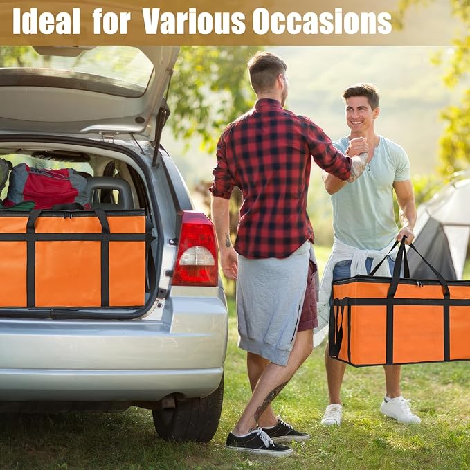 PEASUG Insulated Bags for Food Delivery, XXXL Pizza Delivery Bags, Large Capacity Cooler Bag Keep Food Warm for Grocery Shopping and Catering, Foldable, Heavy-Duty (Orange)