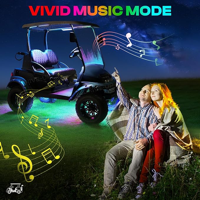 Drive-up 6 Pcs Golf Cart Underglow LED Light Strip Set with Canopy Lights, 12-85V Underbody Glow Neon Lighting Fit Yamaha, EZGO, Club Car Golf Carts with 28 Modes, Wireless Remote Control, Music Sync