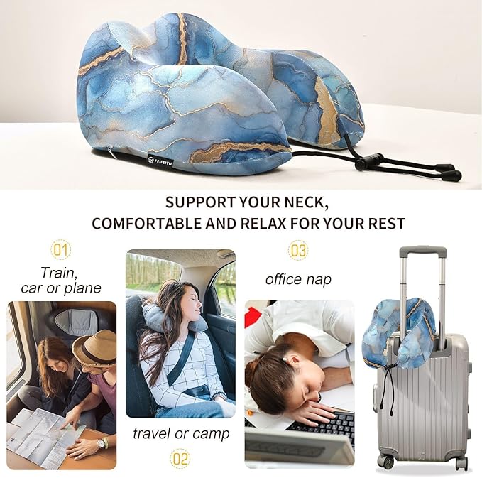 Marble Silver Royal Blue Portable U-Shape car Pillow Travel kit Sleep Neck Cushion