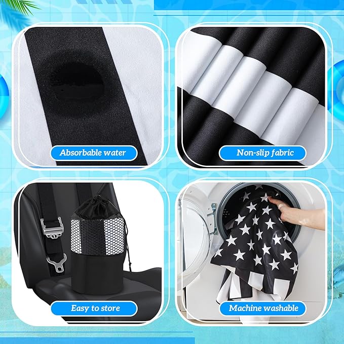 2 Pack Car Seat Towel Covers with Storage Bag 63 x 32 Inch Athletic Running Towel Seat Sweat Washable Non Slip Cover Gift for Car Outdoor Sport Activities (Black White American Flag)