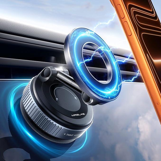 MRGLAS 2026 Upgraded Vacuum for Magsafe Car Mount, Phone Holders for Your Car Ultra Magnetic, 360° Adjustable Suction Cup Truck Golf Cart Accessories for Men Women,for iPhone 17 16 15 14 13 12 Pro Max