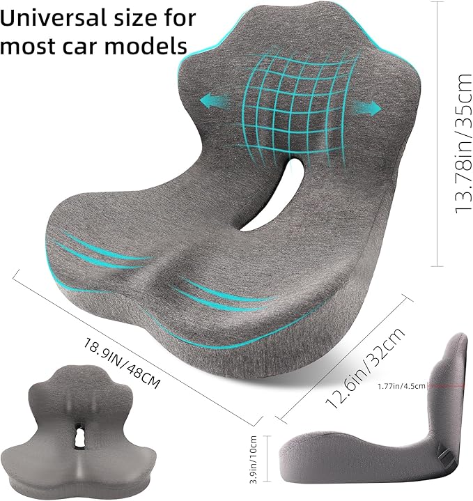 Seat Cushion, Memory Foam Truck Seat Cushion, L-Shaped Ergonomic Design Chair Cushion with Lumbar Support for Back Pressure Relief, for Long Sitting Office Worker and Truck Drivers