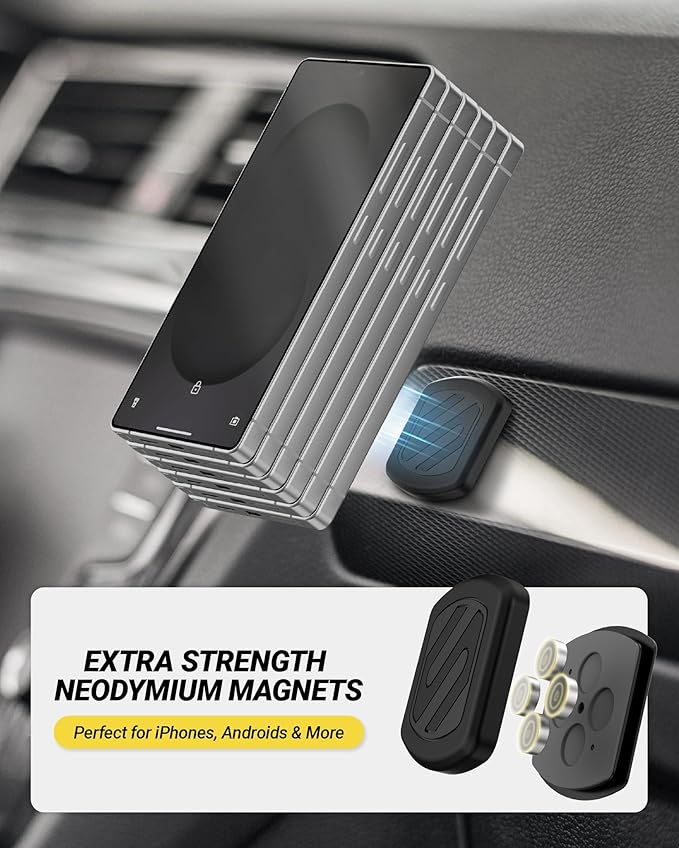 Scosche MagicMount Flush Extra Strength Magnetic Car Mount for Dashboard and Flat Surfaces, Low Profile Car Cell Phone Holder with Thick Metal Plate, Compatible with iPhone and Android, Not MagSafe