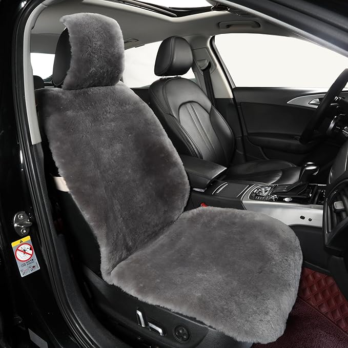 Natural Fur Sheepskin Universal car seat Covers for seat Cushion Auto Accessories, (High Grade Grey, Universal Fit)