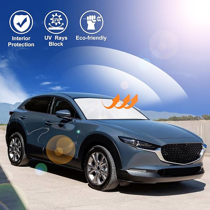 Windshield Sun Shade Compatible with Mazda CX-30 2019-2024 2025 2026 CX30 Accessories Foldable Sun Visor Protector Sunshade Blocks Rays & Heat