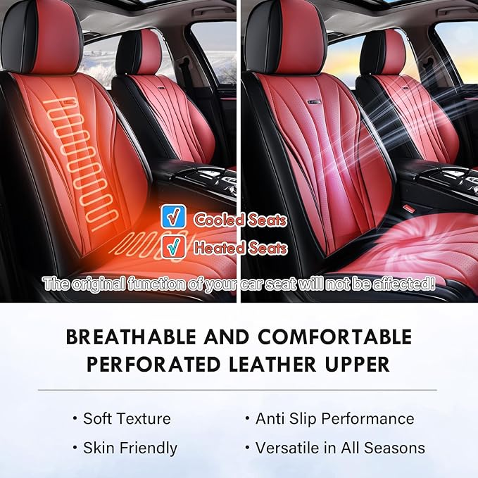 Coverado Car Seat Covers Full Set, Premium Leather Seat Cover for Cars, Front and Back Car Seat Protector, Waterproof Car Seat Cushion Universal Fit for Most Vehicles(Black&Red)